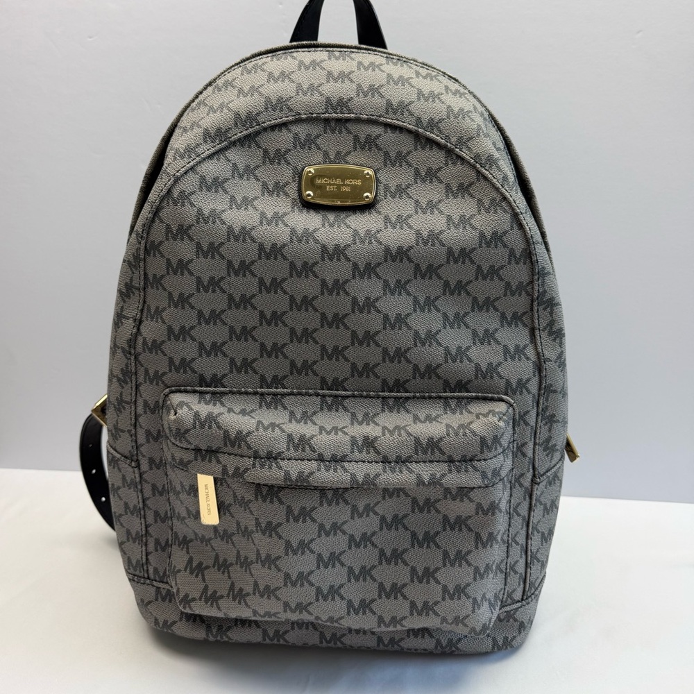 Michael Kors MK Logo Backpack Gray PVC Leather‎ Large Travel Bag